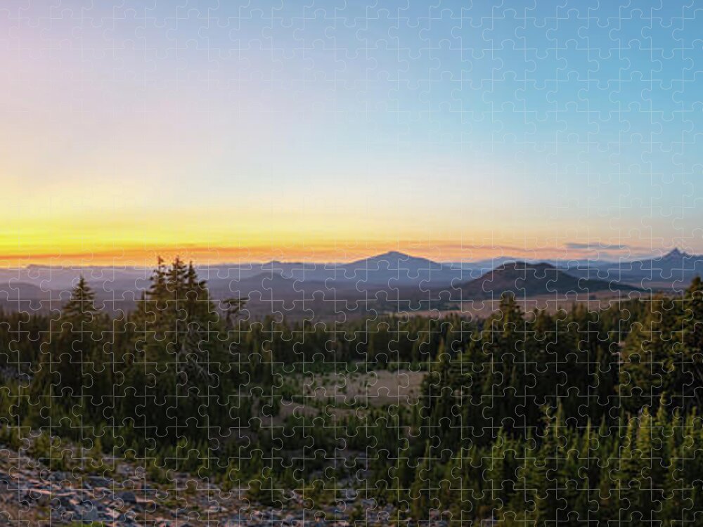 Crater Lake Jigsaw Puzzle featuring the photograph Rim Drive Sunset Panorama by Michael Ver Sprill