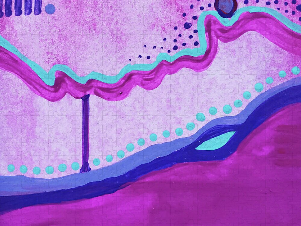 Bright Jigsaw Puzzle featuring the painting RIVER BED Abstract In Pink Purple Aqua Blue by Lynnie Lang
