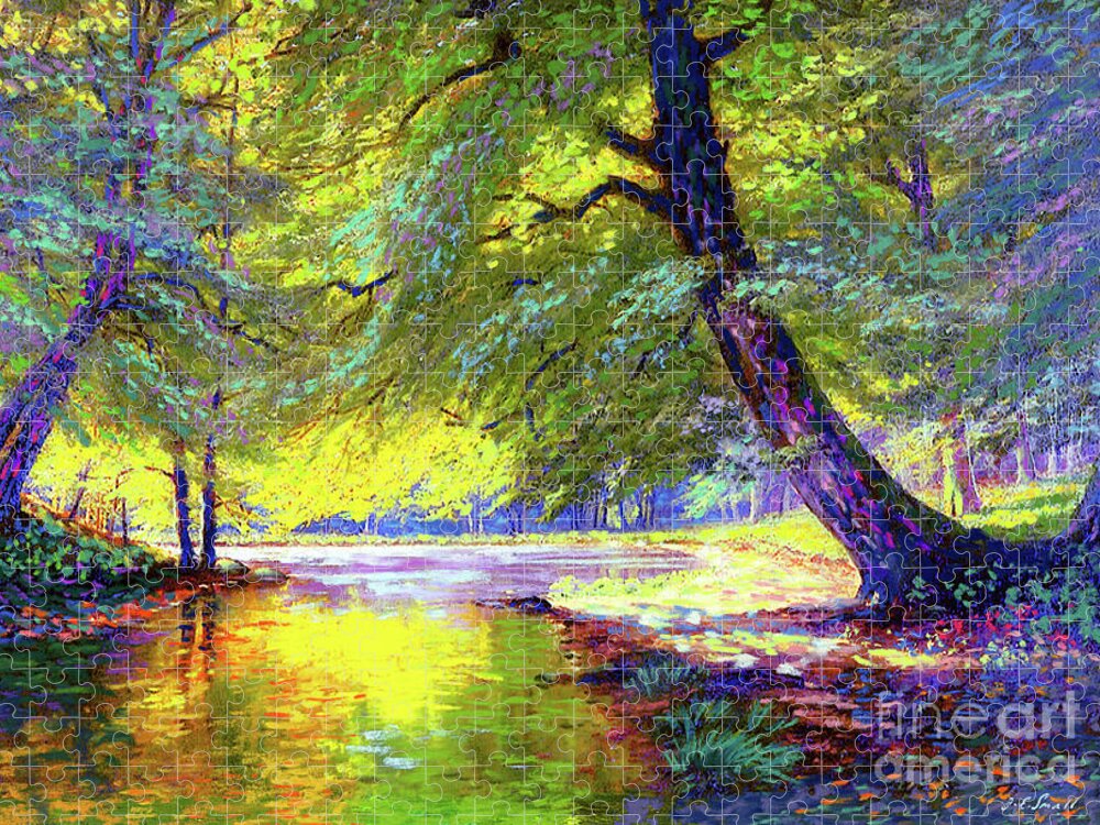 Tree Jigsaw Puzzle featuring the painting River of Gold by Jane Small