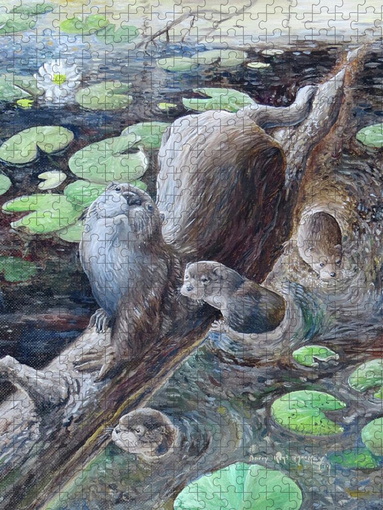 River Otter Jigsaw Puzzle featuring the painting River Otters by Barry Kent MacKay