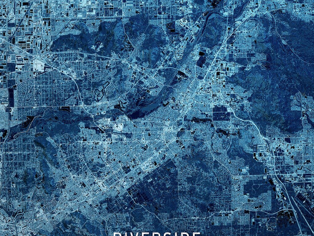 Riverside Jigsaw Puzzle featuring the digital art Riverside California 3D Render Map Blue Top View Sept 2019 by Frank Ramspott