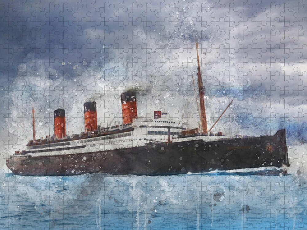 Steamer Jigsaw Puzzle featuring the digital art R.M.S. Berengaria by Geir Rosset
