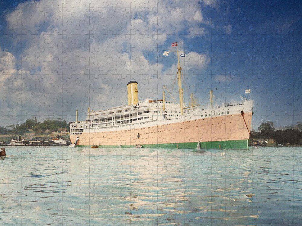 Orcades Jigsaw Puzzle featuring the digital art R.M.S. Orcades 1936 by Geir Rosset