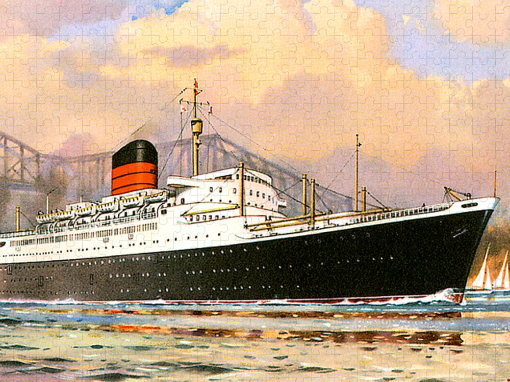 Saxonia Jigsaw Puzzle featuring the painting RMS Saxonia 1954 Travel Postcard by Unknown