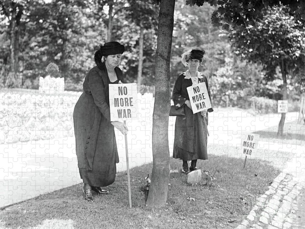Roadside Picketers With Signs No More War Jigsaw Puzzle featuring the photograph Roadside Picketers with Signs No More War, USA, circa 1922 by Harris and Ewing