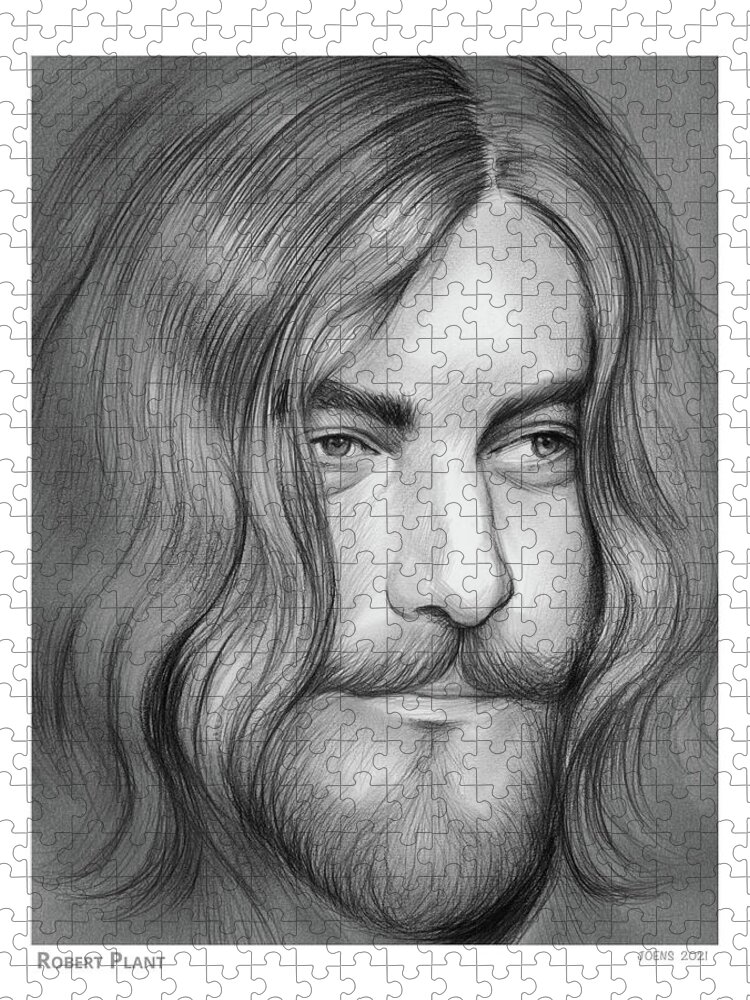 Robert Plant Jigsaw Puzzle featuring the drawing Robert Plant - Pencil by Greg Joens