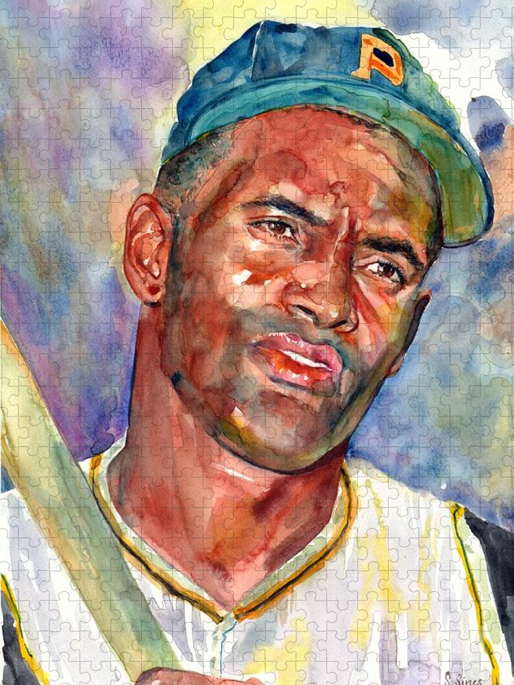 Roberto Clemente Jigsaw Puzzle featuring the painting Roberto Clemente Portrait by Suzann Sines