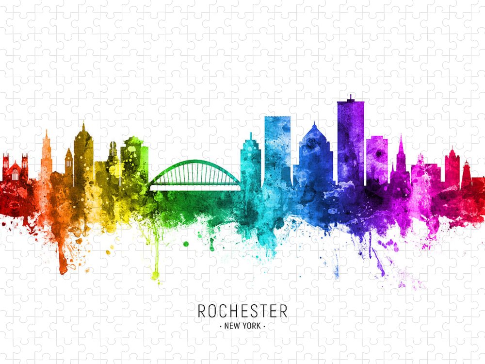 Rochester Jigsaw Puzzle featuring the digital art Rochester New York Skyline #91 by Michael Tompsett