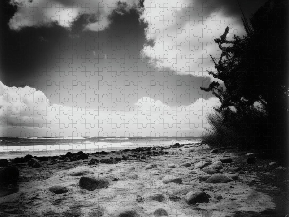 Black And White Jigsaw Puzzle featuring the digital art Rock Beach Pinhole Image by YoPedro