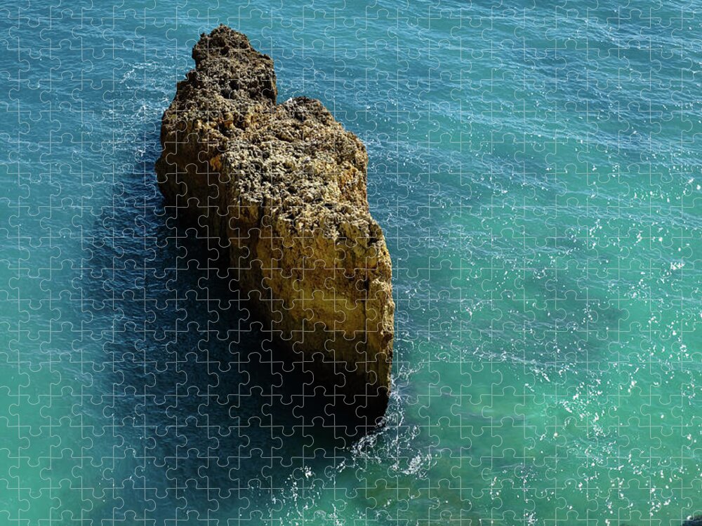 Sea Jigsaw Puzzle featuring the photograph Rock formation and the sea in Algarve by Angelo DeVal