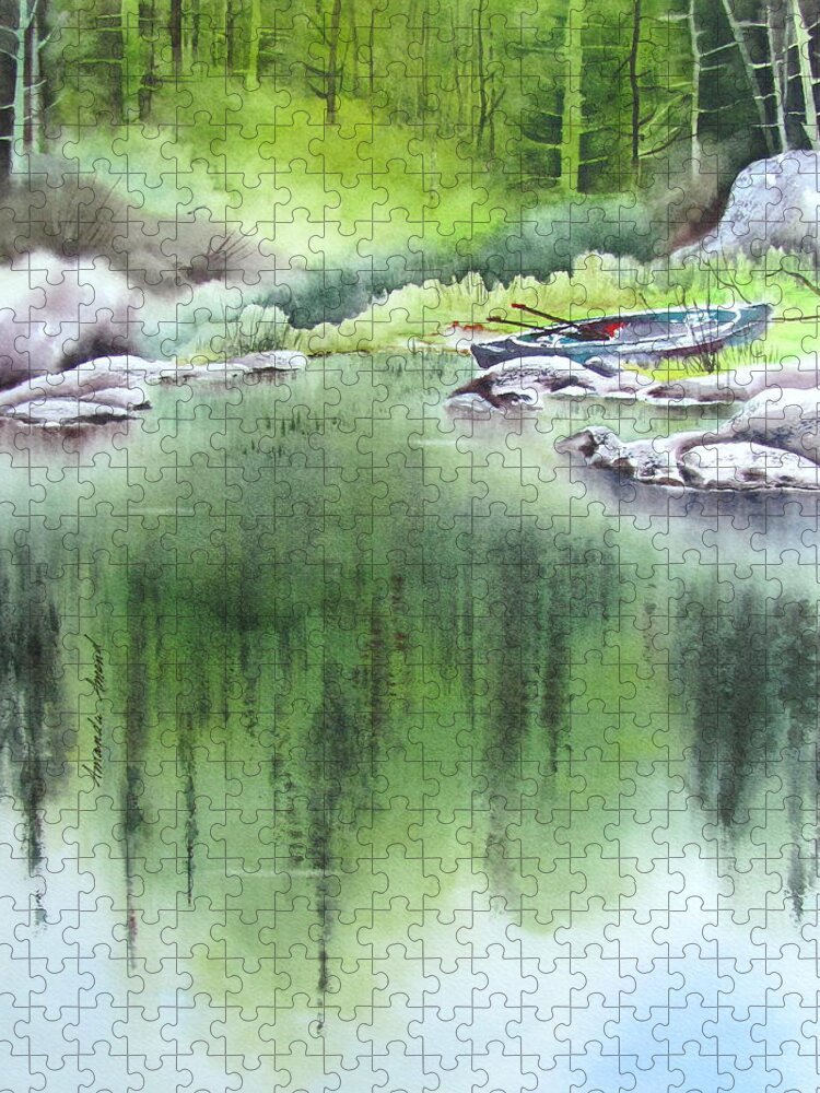 Pond Jigsaw Puzzle featuring the painting Rock Pond Triptych 3 by Amanda Amend