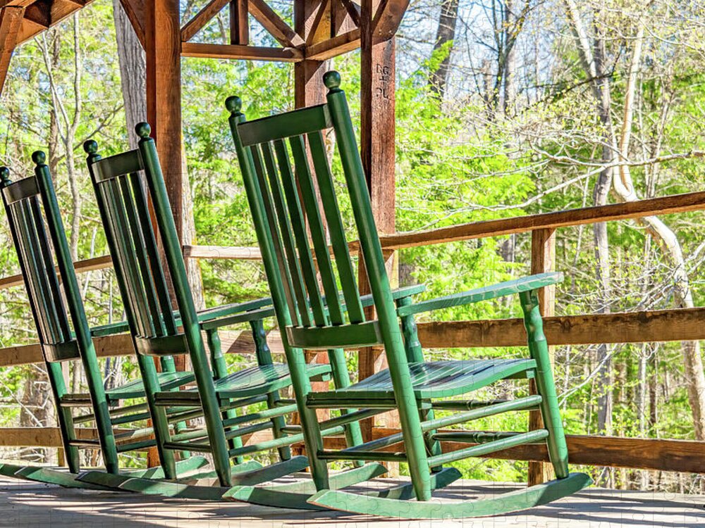 Elkmont Lodge Jigsaw Puzzle featuring the photograph Rocking Chair Respite, Elkmont Lodge by Marcy Wielfaert