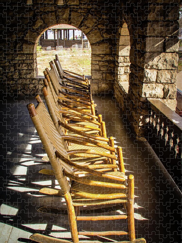 Canyon Jigsaw Puzzle featuring the photograph Rocking chairs on the El Tovar porch by Craig A Walker