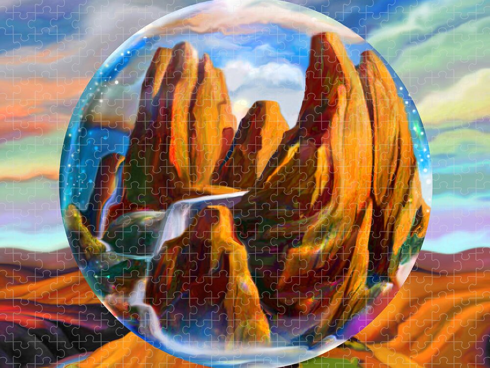Rocky Mountains Jigsaw Puzzle featuring the digital art Rocky Mountain Falls by Robin Moline