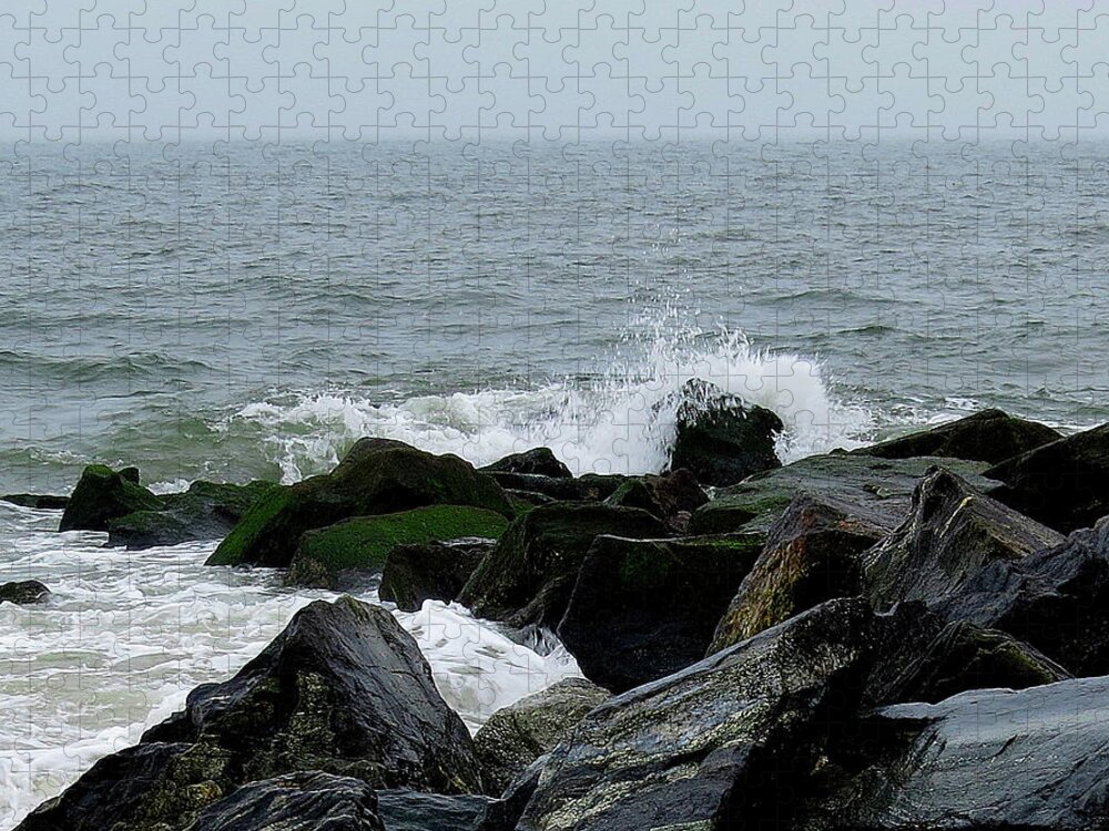 Waves Jigsaw Puzzle featuring the photograph Rocky Shores of the Atlantic Ocean in Cape May New Jersey by Linda Stern