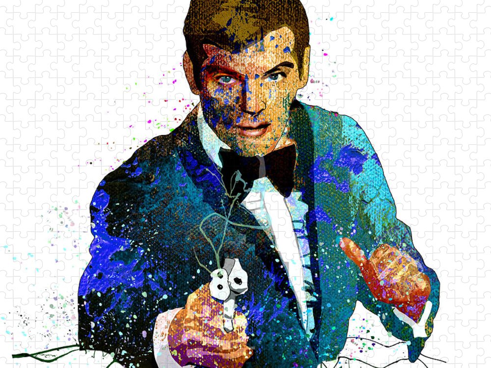 Acrylics Jigsaw Puzzle featuring the painting Roger Moore by Miki De Goodaboom