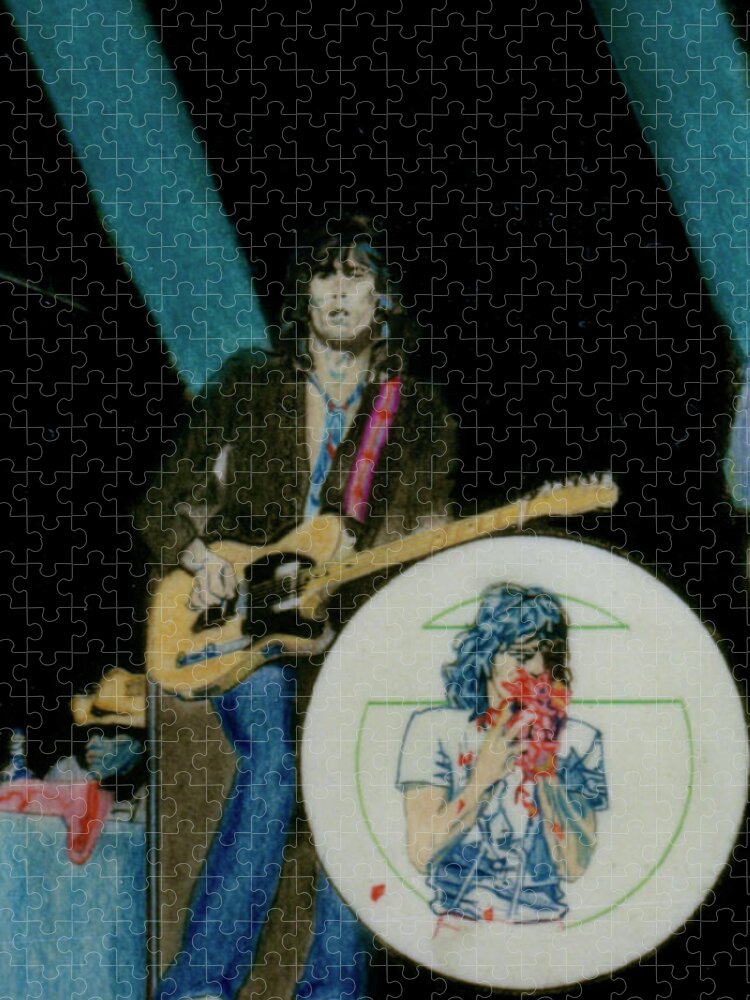 Colored Pencil Jigsaw Puzzle featuring the drawing Rolling Stones Live - Keith Richards And Mick Jagger - detail by Sean Connolly