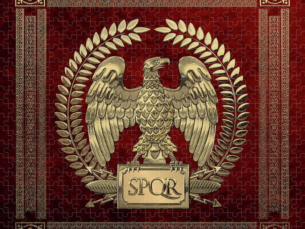 ‘treasures Of Rome’ Collection By Serge Averbukh Jigsaw Puzzle featuring the digital art Roman Empire - Gold Imperial Eagle over Red Velvet by Serge Averbukh