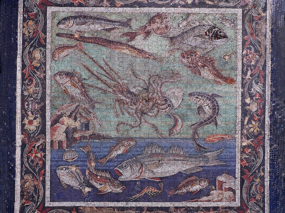 Seascape Jigsaw Puzzle featuring the photograph Roman mosaic of fish from Pompei - Naples Archaeological Musum Italy by Paul E Williams