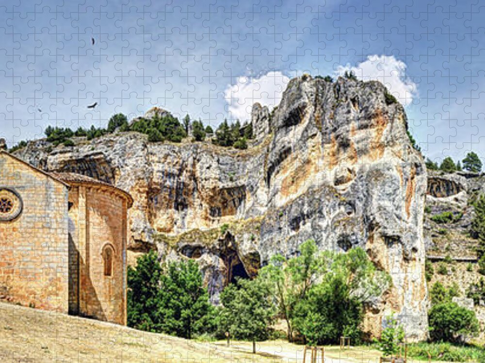 Templar Hermitage Jigsaw Puzzle featuring the photograph Romanesque Mountain Church - Long Vintage version by Weston Westmoreland