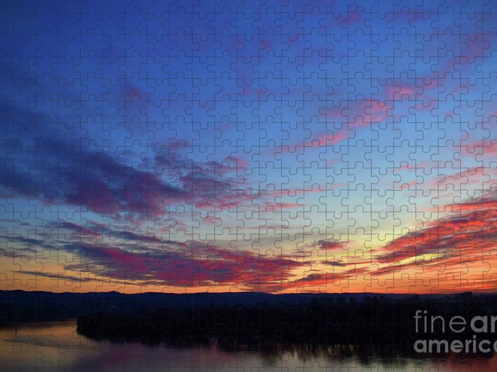 Nature Jigsaw Puzzle featuring the photograph Romantic Sunset with Love Story with Clouds by Leonida Arte