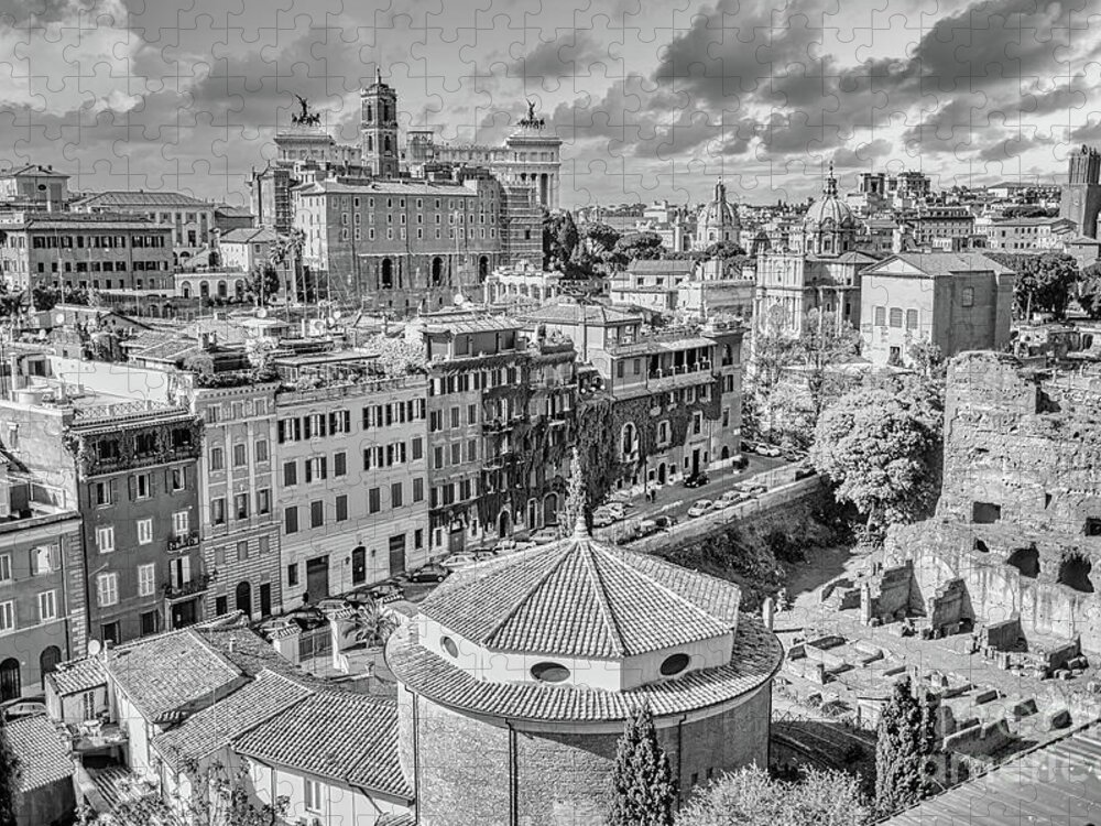 Rome Jigsaw Puzzle featuring the photograph Rome - Eternal City Panorama Black And White by Stefano Senise