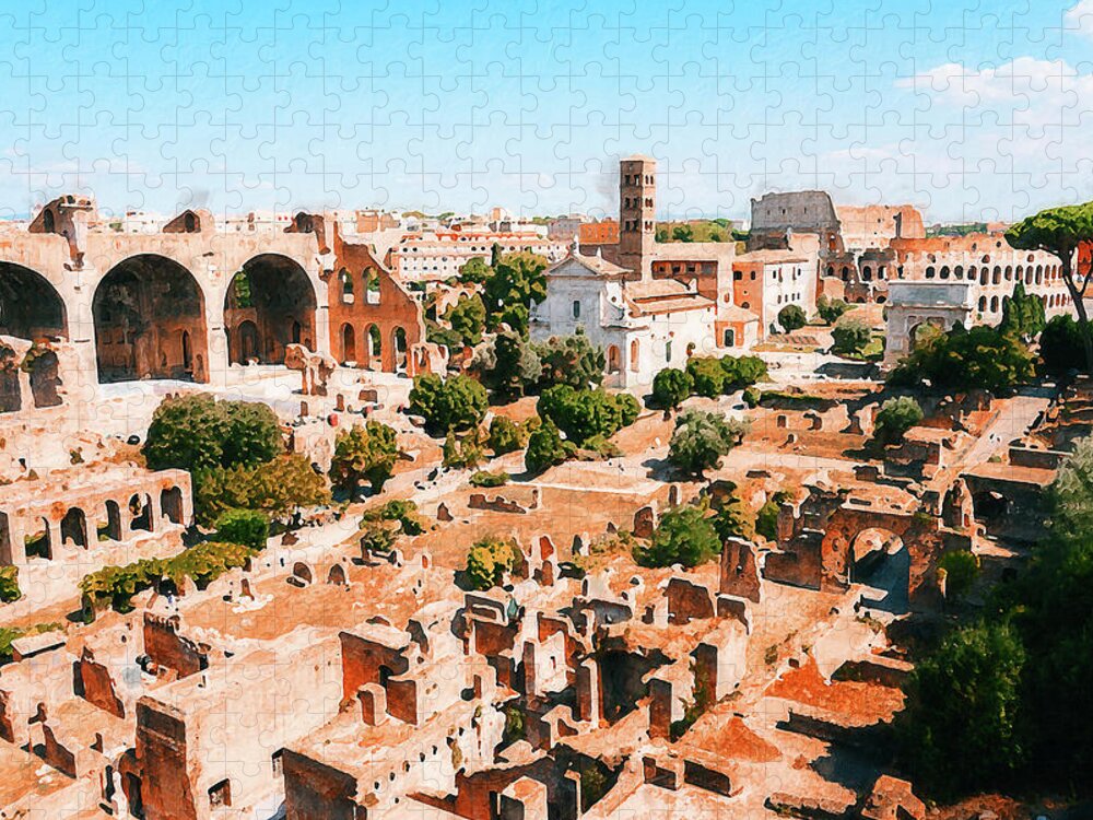 Rome Imperial Fora Jigsaw Puzzle featuring the painting Rome Imperial Fora - 15 by AM FineArtPrints