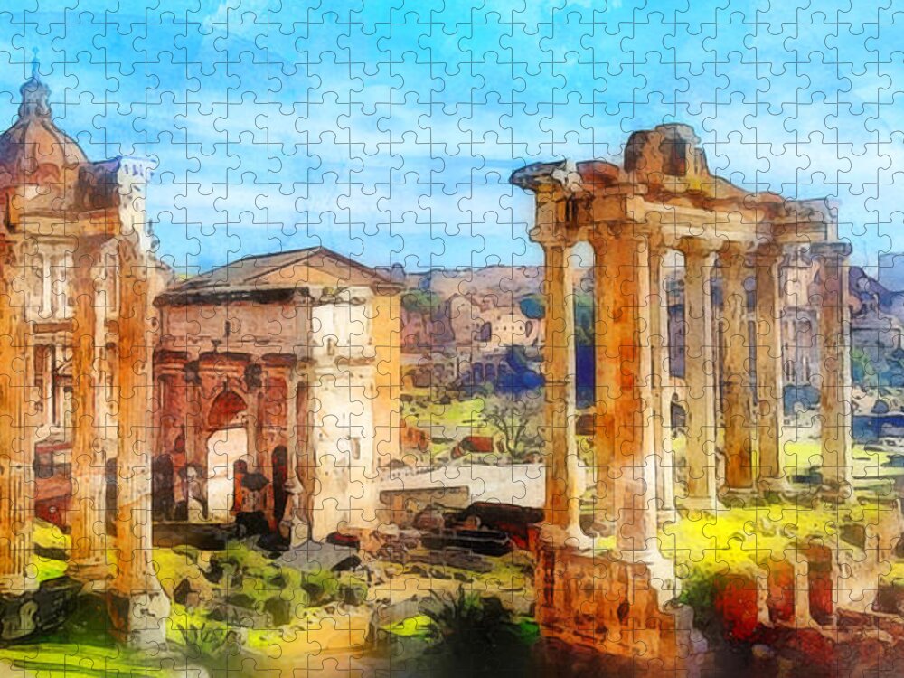 Rome Imperial Fora Jigsaw Puzzle featuring the painting Rome Imperial Fora - 19 by AM FineArtPrints