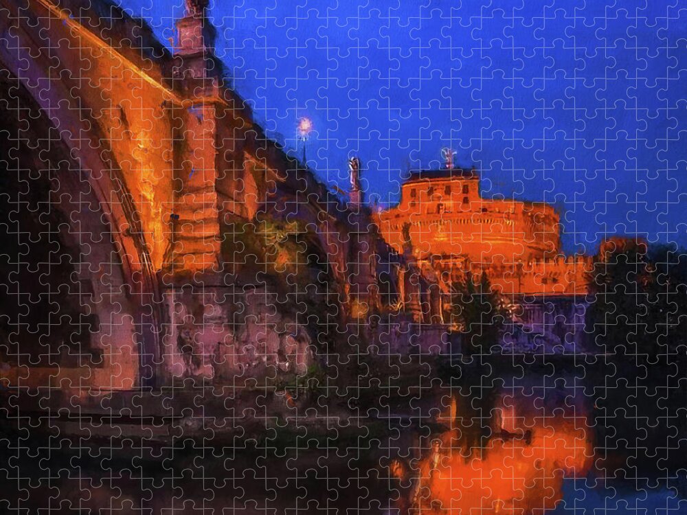 Mausoleum Of Hadrian Jigsaw Puzzle featuring the painting Rome, Mausoleum of Hadrian - 17 by AM FineArtPrints