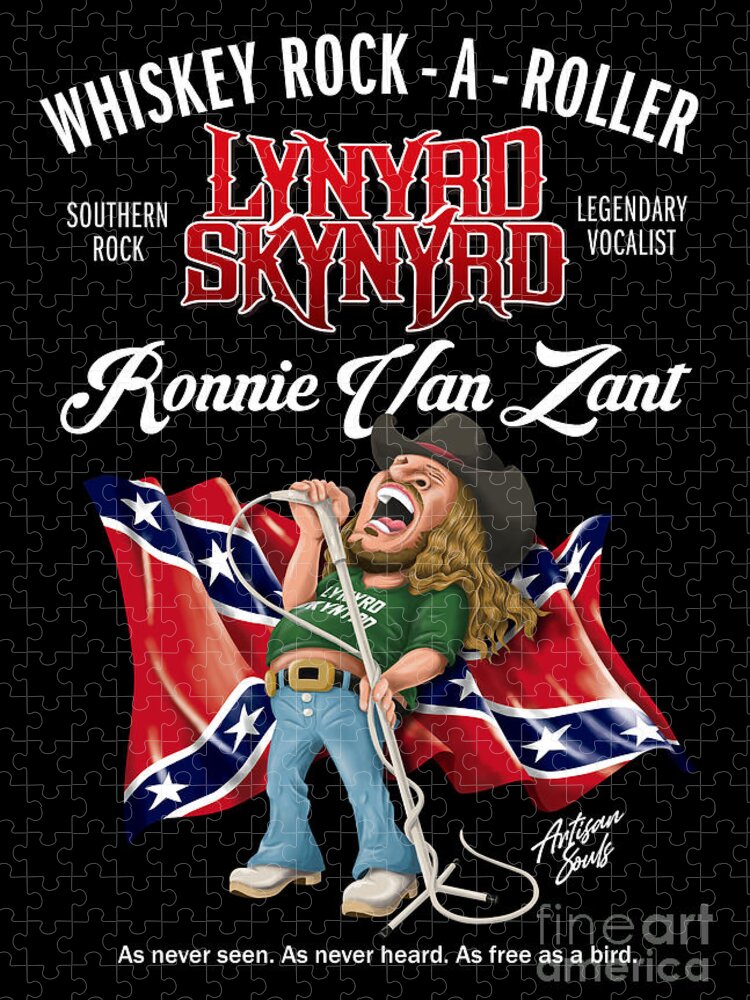 Ronnie Van Zant Jigsaw Puzzle featuring the digital art Ronnie Van Zant Caricature Poster by Tens Graphy