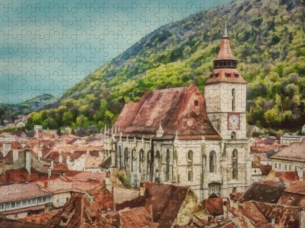 Brasov Jigsaw Puzzle featuring the painting Rooftops of Brasov by Jeffrey Kolker