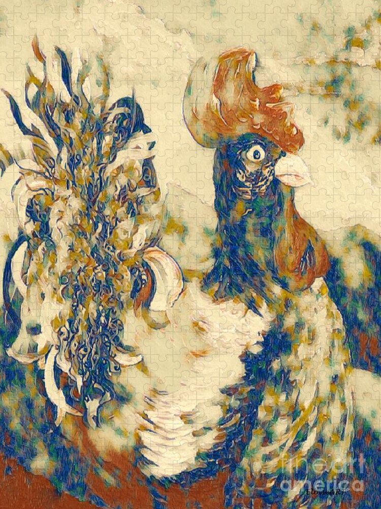 Rooster Jigsaw Puzzle featuring the painting Rooster Cezanne Style by Eloise Schneider Mote
