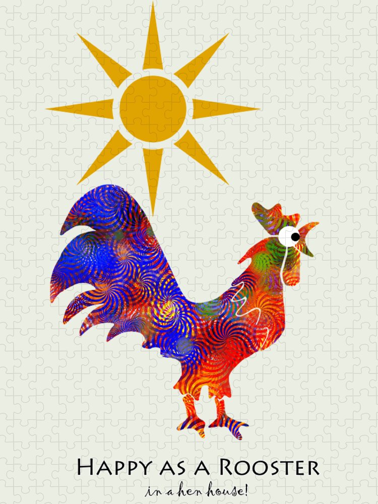 Rooster Jigsaw Puzzle featuring the mixed media Rooster Pattern Art by Christina Rollo
