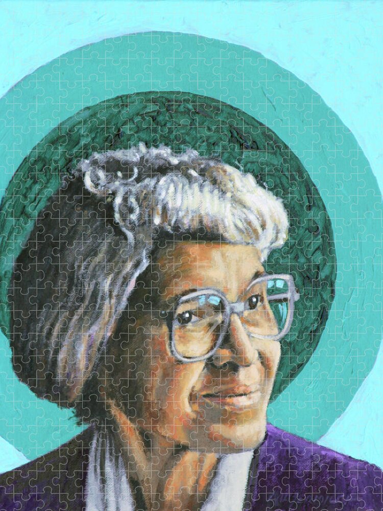 Rosa Parks Jigsaw Puzzle featuring the painting Rosa Parks by John Lautermilch