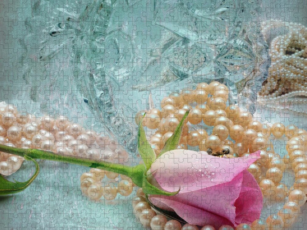 Still Life Jigsaw Puzzle featuring the photograph Rose, parts and crystal still life by Cordia Murphy