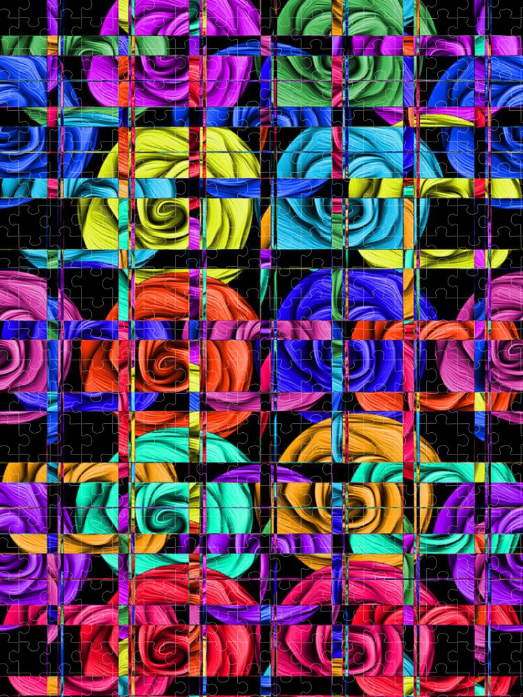 Abstract Jigsaw Puzzle featuring the digital art Rose Trellis Abstract by Ronald Mills