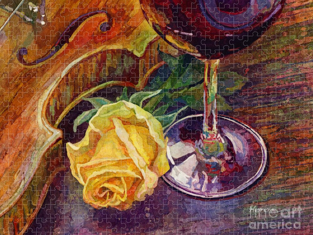 Rose Jigsaw Puzzle featuring the painting Rose, Wine, and Violin by Hailey E Herrera