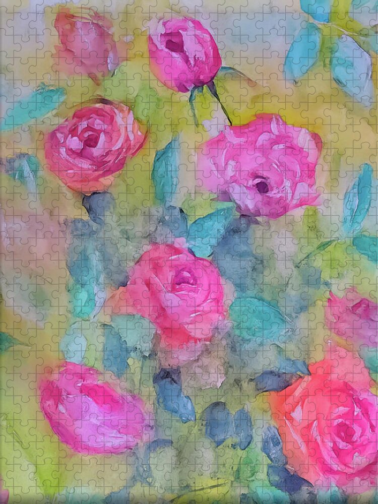 Roses Jigsaw Puzzle featuring the painting Roses Everywhere by Lisa Kaiser