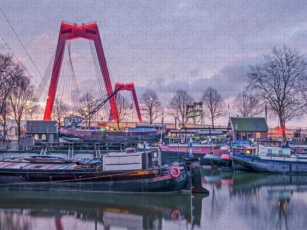 Rotterdam Jigsaw Puzzle featuring the photograph Rotterdam, Old Harbor and Willems Bridge by Frans Blok