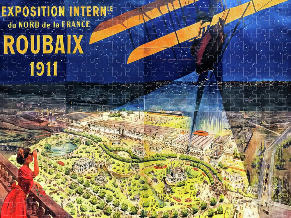 1911 Jigsaw Puzzle featuring the drawing Roubaix France 1911 World Fair Poster by M G Whittingham