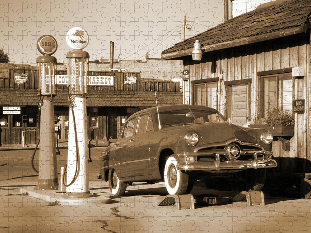 Route 66 Jigsaw Puzzle featuring the photograph Route 66 - Old Service Station by Mike McGlothlen