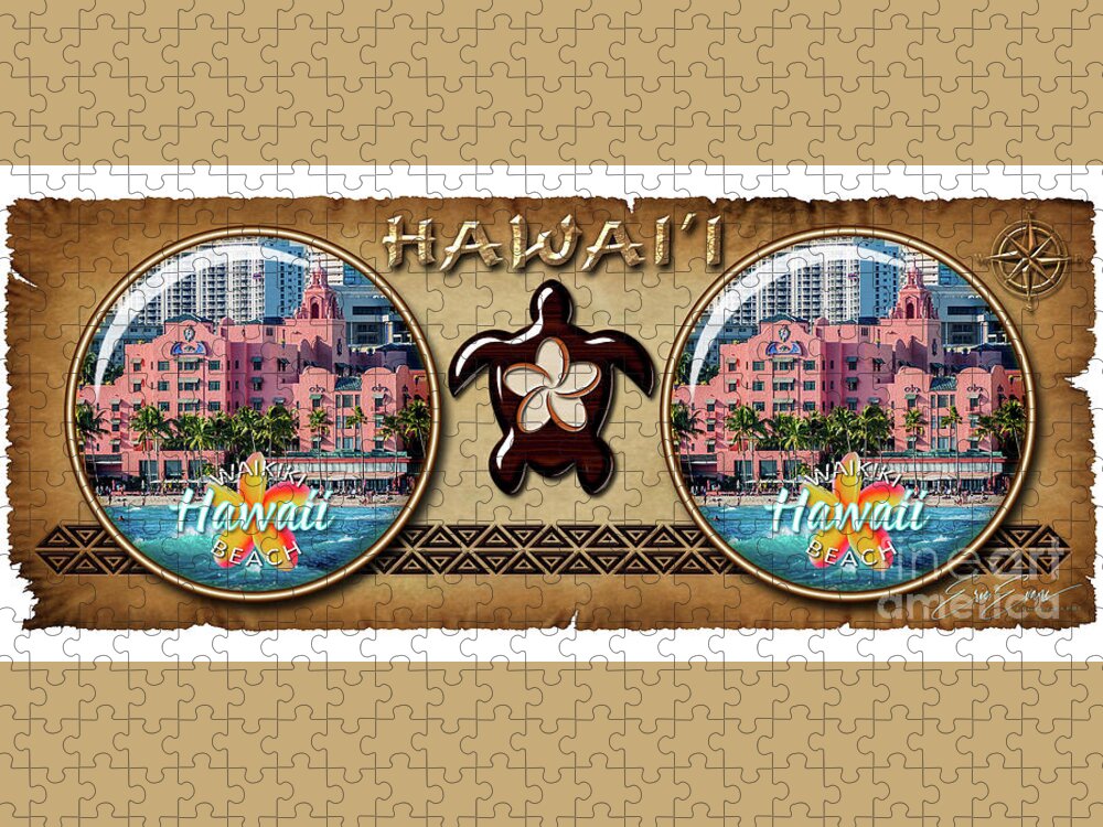 Hawaiian Coffee Mug Design Jigsaw Puzzle featuring the photograph Royal Hawaiian Hotel Waikiki Beach Hawaiian Style Coffee Mug Design by Aloha Art
