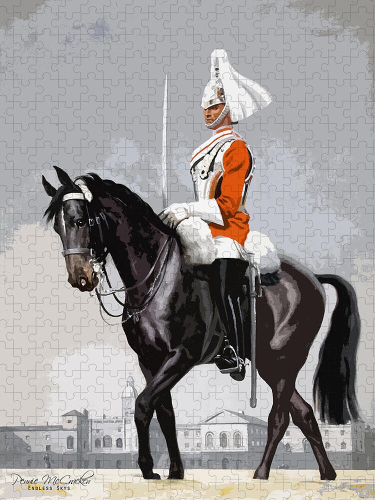 Horse Guards Jigsaw Puzzle featuring the mixed media Royal Life Guard by Pennie McCracken