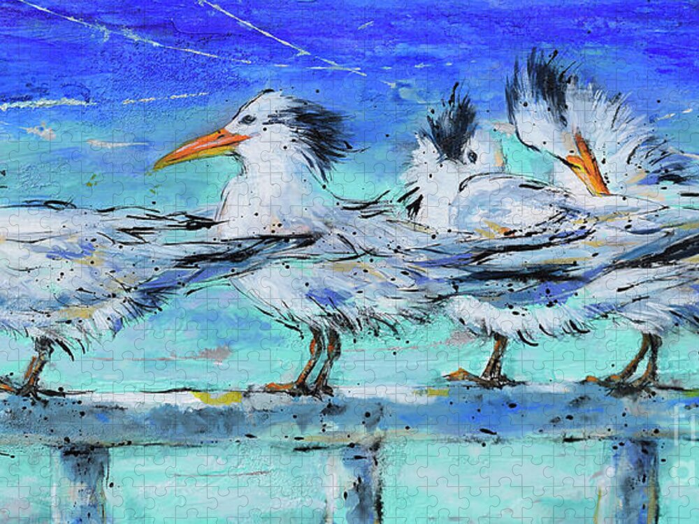 Royal Tern Jigsaw Puzzle featuring the painting Lounging Royal Terns by Jyotika Shroff