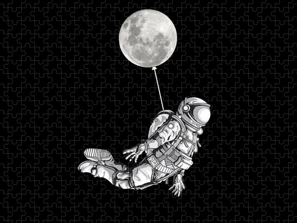 Mandala Jigsaw Puzzle featuring the painting Rubino Float Astronaut Flower Zen Moon Balloon by Tony Rubino