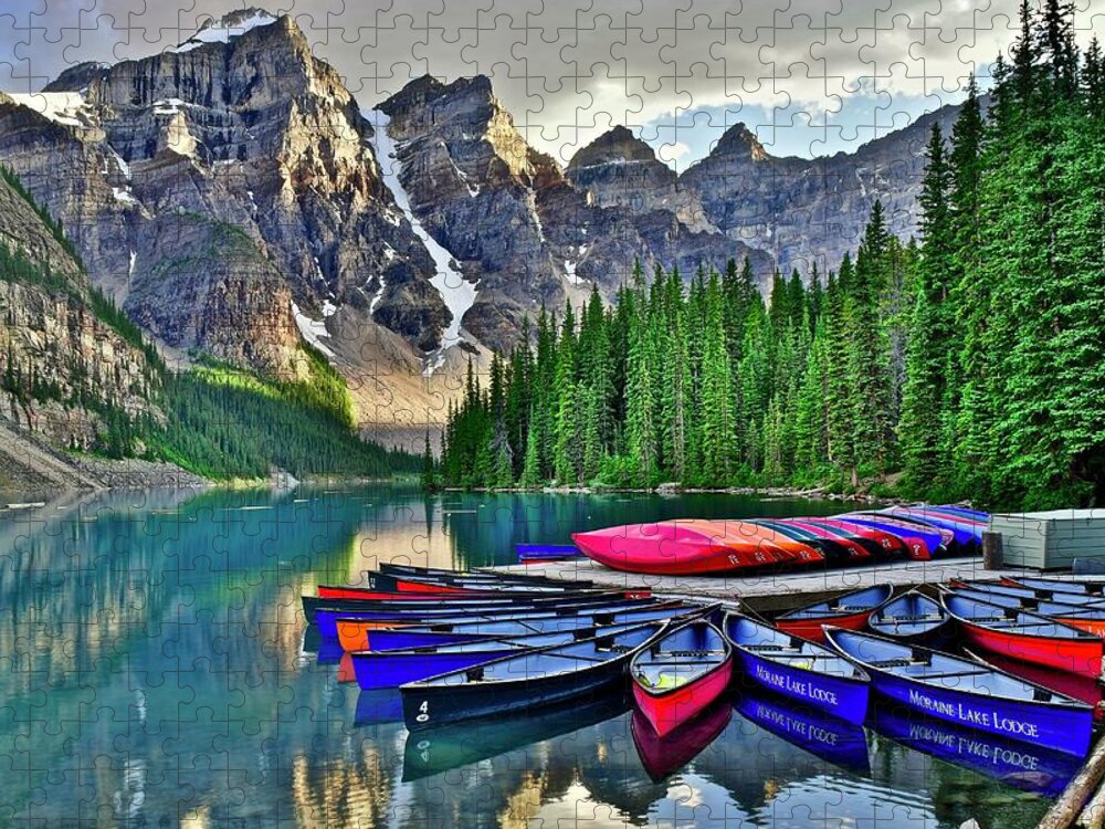 Lake Jigsaw Puzzle featuring the photograph Rugged Banff Lake Moraine Terrain by Frozen in Time Fine Art Photography