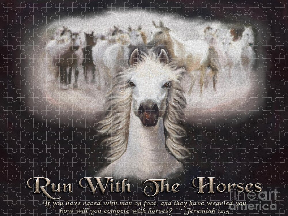 Horse Jigsaw Puzzle featuring the digital art Run With The Horses by Constance Woods
