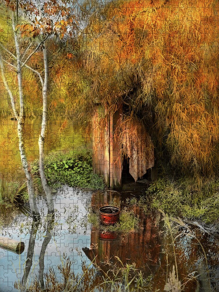Toilet Jigsaw Puzzle featuring the photograph Rural - Outhouse - Water hazard 1938 by Mike Savad