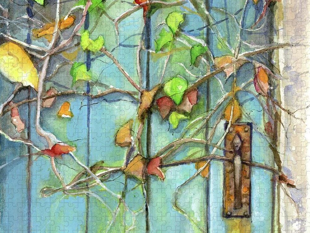 Garden Gate Jigsaw Puzzle featuring the painting Rusty by Rebecca Matthews