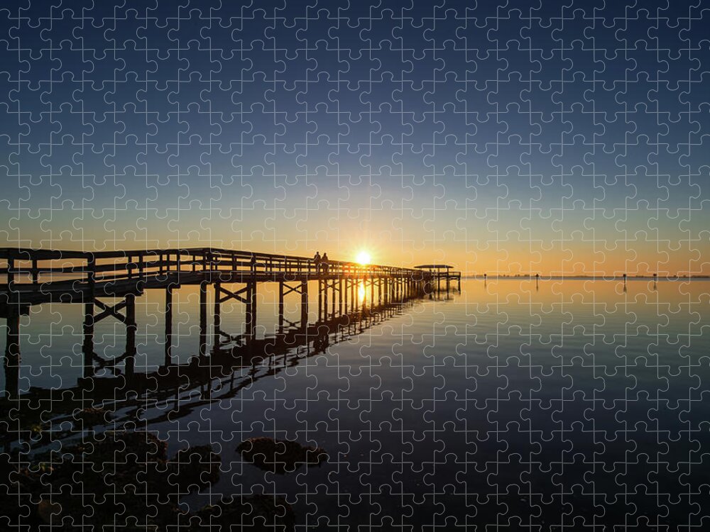 Safety Harbor Jigsaw Puzzle featuring the photograph Safety Harbor Pier Sunrise 2 by Joe Leone